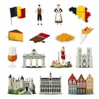 Free vector belgium flat style icons set