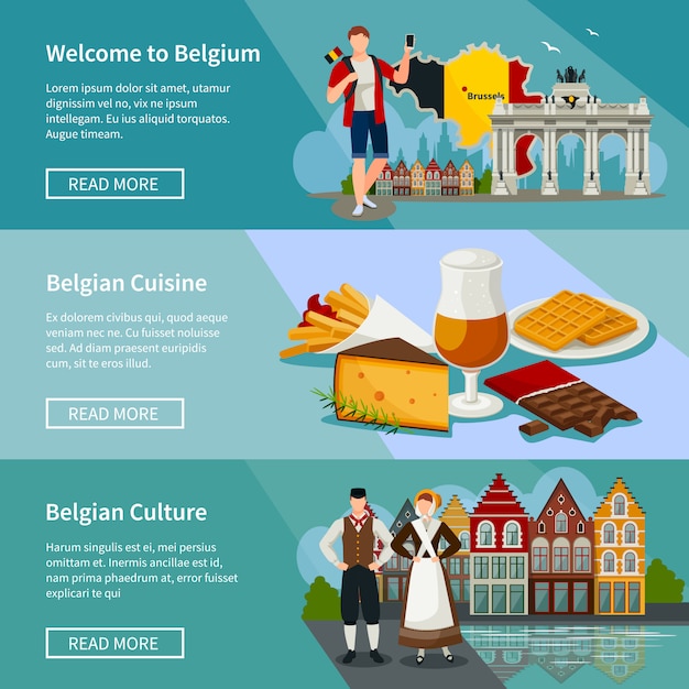 Free vector belgium horizontal banners set flat style