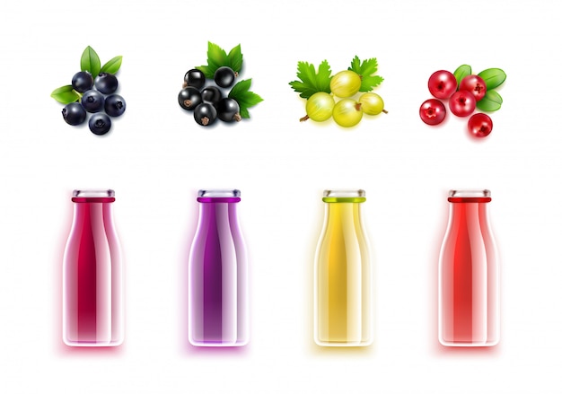 Free Vector berry juice realistic set