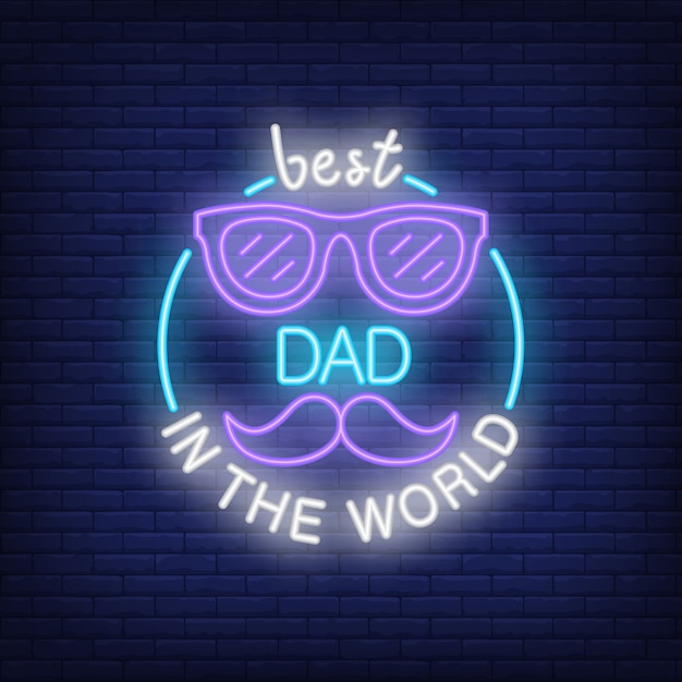 Best Dad in the World neon style icon on brick background.