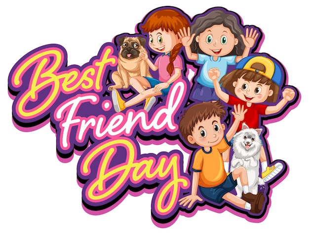 Best friend day with children cartoon characters