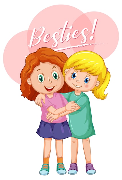 Free Vector best friend girls cartoon character with besties