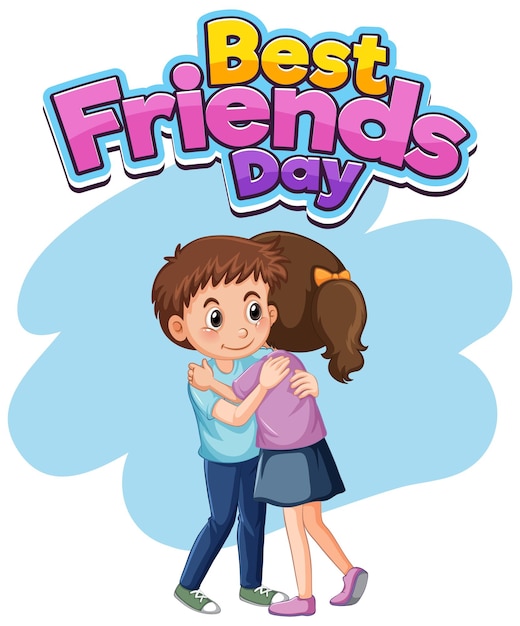 Best Friends Day logo banner with kids friend hugging together