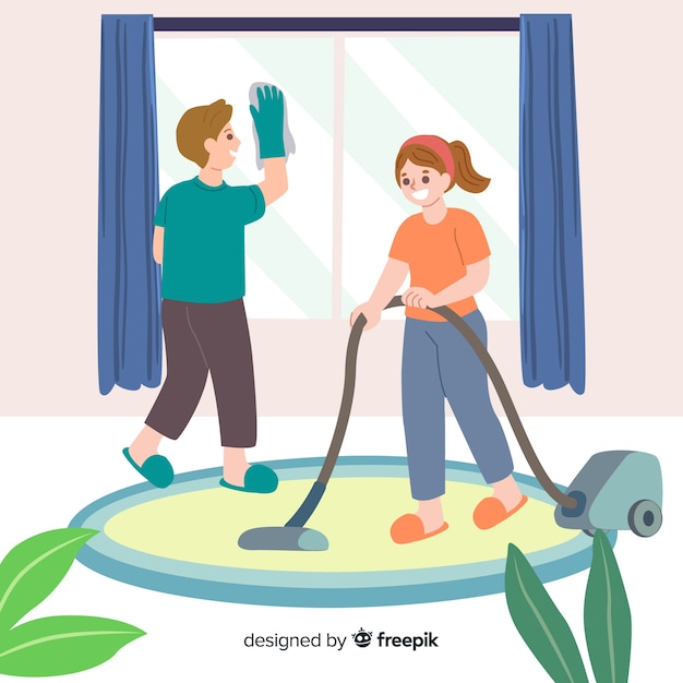 Best friends doing housework together illustrated