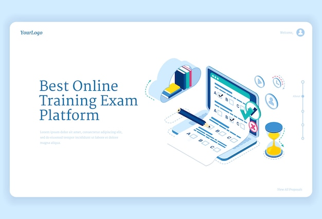 Best online training exam platform banner. Concept of internet learning, digital access to examination