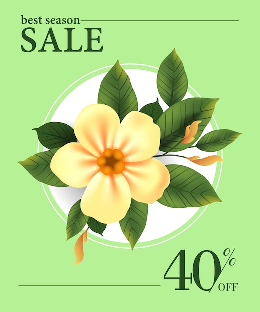 Best season sale, forty percent off poster with yellow flower in round frame