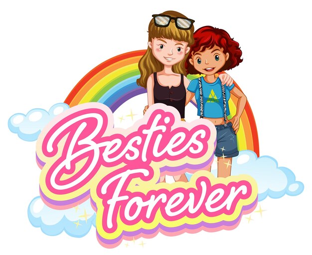 Bestie forever logo with two girls cartoon character