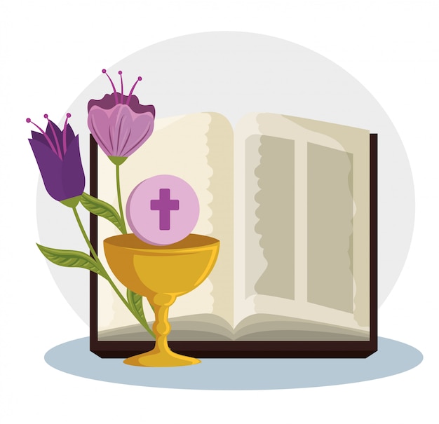 Free vector bible with chalice and holy host to first communion