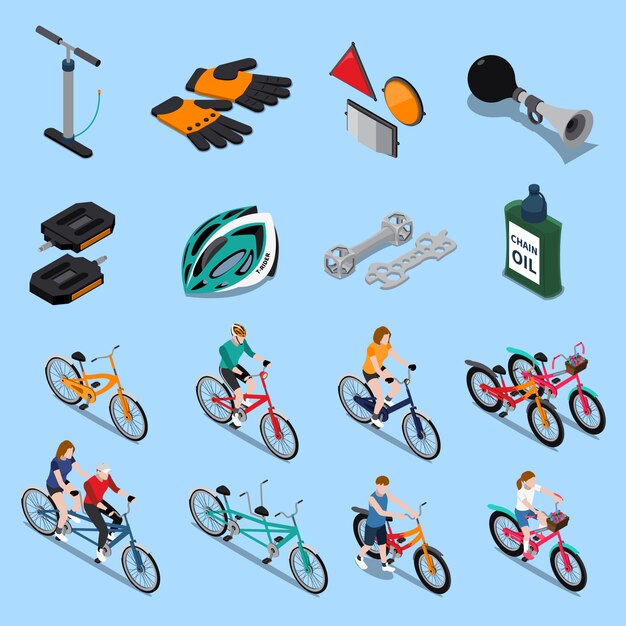 Bicycle Isometric Icon Set