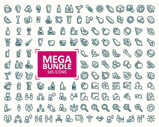 Big bundle, set of vector illustrations fine line icons. 32x32 pixel perfect