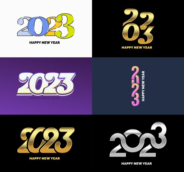 Big Collection of 2023 Happy New Year symbols Cover of business diary for 2023 with wishes