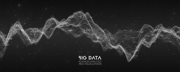 Free Vector big data bw wave visualization.