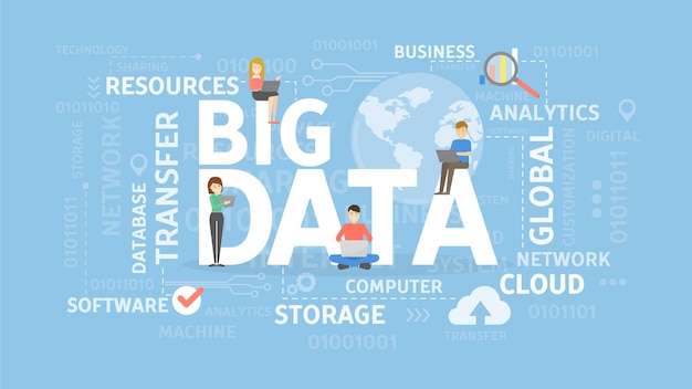 Free Vector big data illustration word cloud with people idea of information and analysys