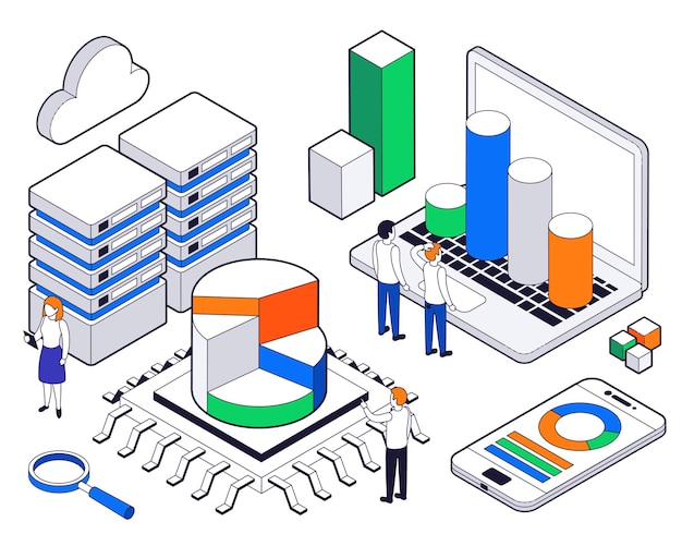 Free Vector big data science analysis isometric composition