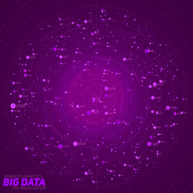 Big data violet visualization. Futuristic infographic. Information aesthetic design. Visual data complexity. Complex data threads graphic. Social network representation. Abstract data graph.