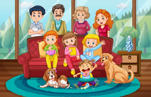 Free Vector big family at home