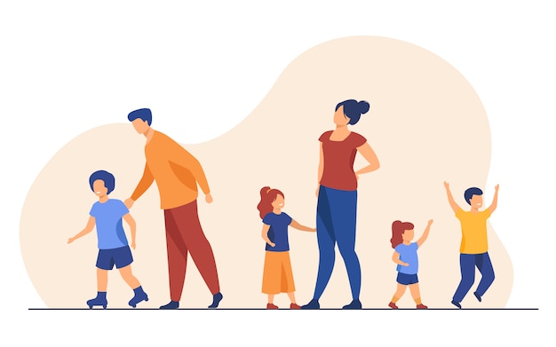 Free Vector big family walking outdoors