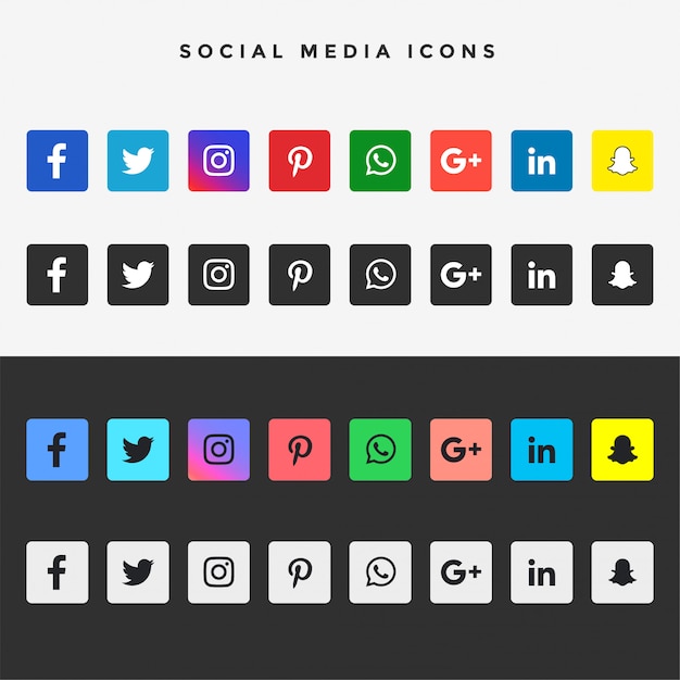 big flat social media popular icons collection