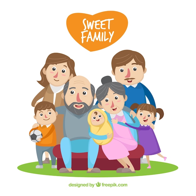 Big happy family with flat design