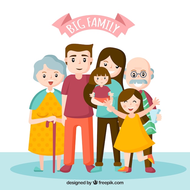 Big happy family with flat design