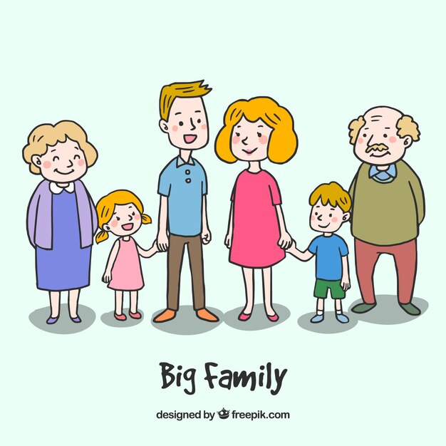 Big happy family with hand drawn style