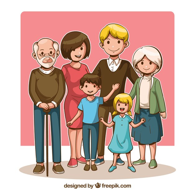 Big happy family with hand drawn style