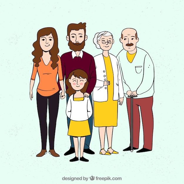 Big happy family with hand drawn style