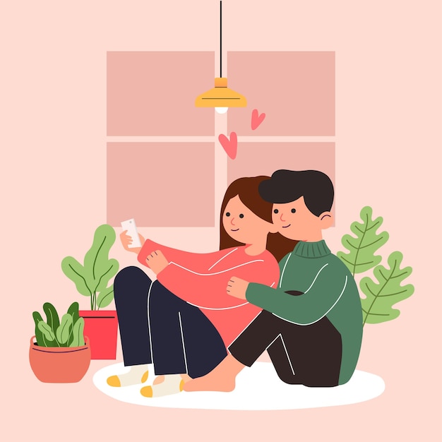 Free Vector big isolated cartoon   of young girl and boy in love, couple sharing and caring love,  3d illustration