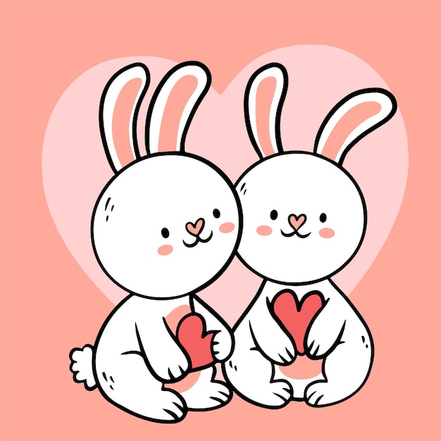 Big isolated hand drawn cartoon   character design animal couple in love, doodle style Valentine concept flat   illustration