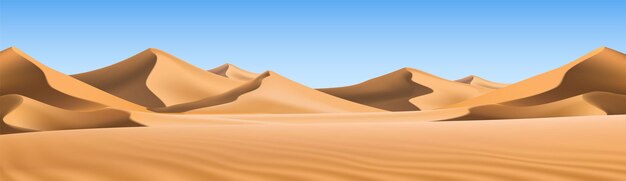 Big realistic background of sand dunes Desert landscape with blue sky