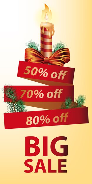 Big Sale discount banner design. Christmas candle