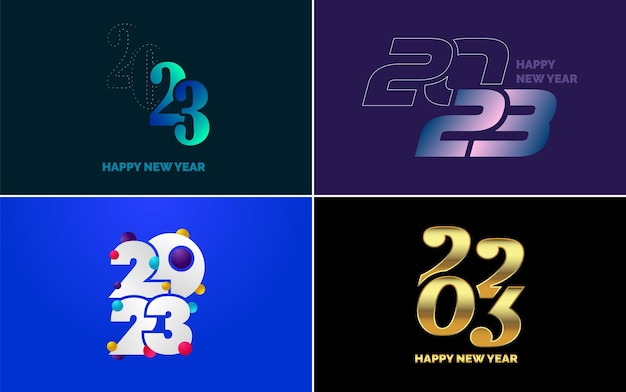 Big set 2023 Happy New Year black logo text design 20 23 number design template Collection of symbols of 2023 Happy New Year New Year Vector illustration