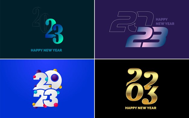 Big set 2023 Happy New Year black logo text design 20 23 number design template Collection of symbols of 2023 Happy New Year New Year Vector illustration