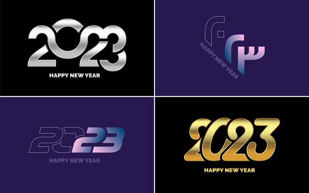 Big set 2023 Happy New Year black logo text design 20 23 number design template Collection of symbols of 2023 Happy New Year New Year Vector illustration