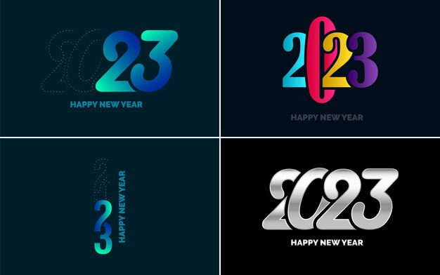 Big set 2023 Happy New Year black logo text design 20 23 number design template Collection of symbols of 2023 Happy New Year New Year Vector illustration