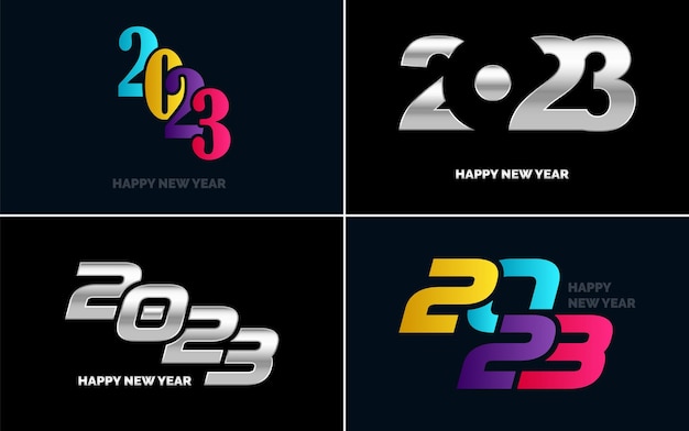 Big set 2023 Happy New Year black logo text design 20 23 number design template Collection of symbols of 2023 Happy New Year New Year Vector illustration