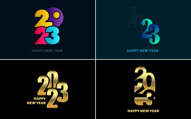 Big set 2023 Happy New Year black logo text design 20 23 number design template Collection of symbols of 2023 Happy New Year New Year Vector illustration