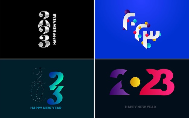 Free Vector big set 2023 happy new year black logo text design 20 23 number design template collection of symbols of 2023 happy new year new year vector illustration