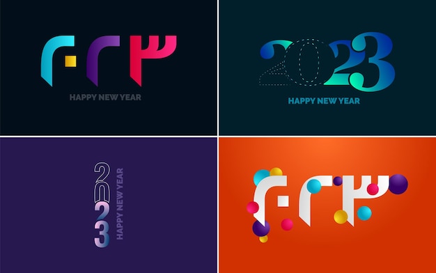 Free Vector big set 2023 happy new year black logo text design 20 23 number design template collection of symbols of 2023 happy new year new year vector illustration