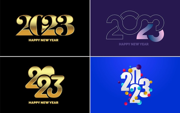 Big set 2023 Happy New Year black logo text design 20 23 number design template Collection of symbols of 2023 Happy New Year New Year Vector illustration