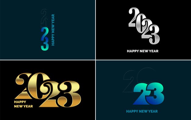 Free vector big set of 2023 happy new year logo text design 2023 number design template collection of 2023 happy new year symbols new year vector illustration