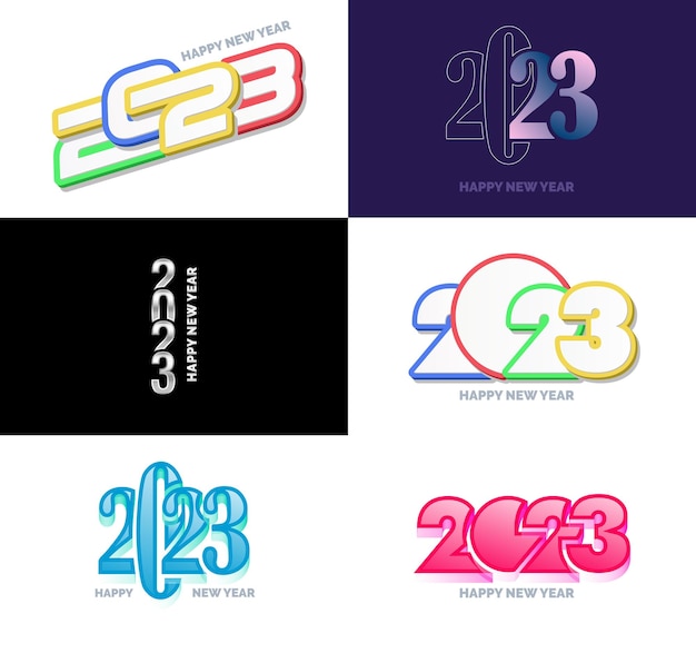 Free Vector big set of 2023 happy new year logo text design 2023 number design template vector new year illustration