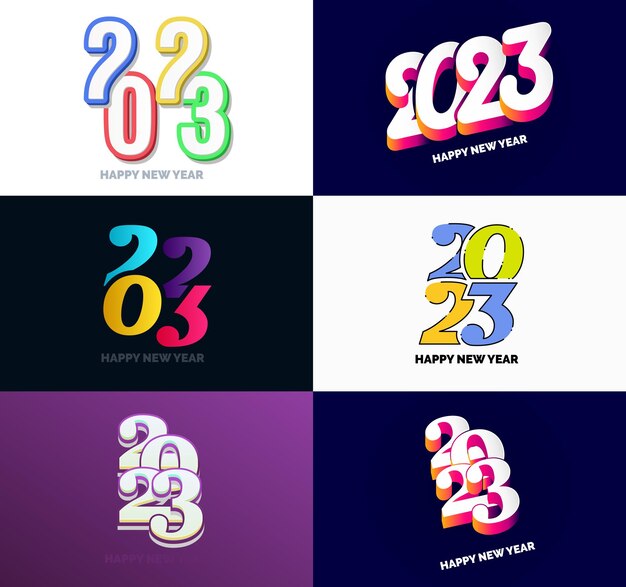 Big Set of 2023 Happy New Year logo text design 2023 number design template Vector New Year Illustration