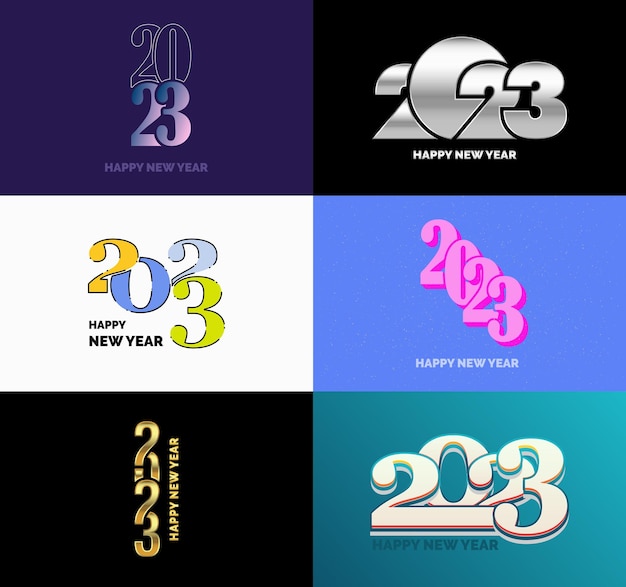 Big Set of 2023 Happy New Year logo text design 2023 number design template