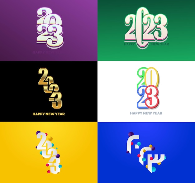 Free Vector big set of 2023 happy new year logo text design 2023 number design template