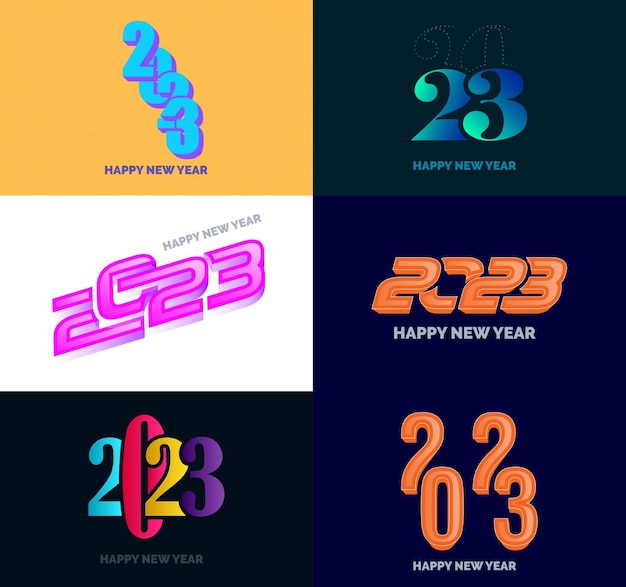 Free Vector big set of 2023 happy new year logo text design 2023 number design template