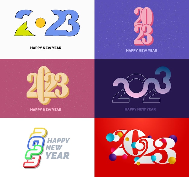 Free vector big set of 2023 happy new year logo text design 2023 number design template