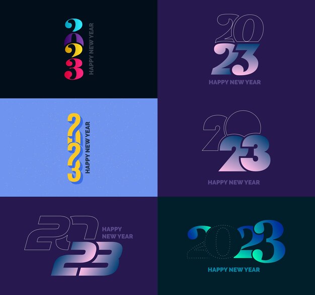 Big Set of 2023 Happy New Year logo text design 2023 number design template