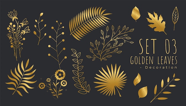 Free Vector big set of luxury golden leaves for decoration