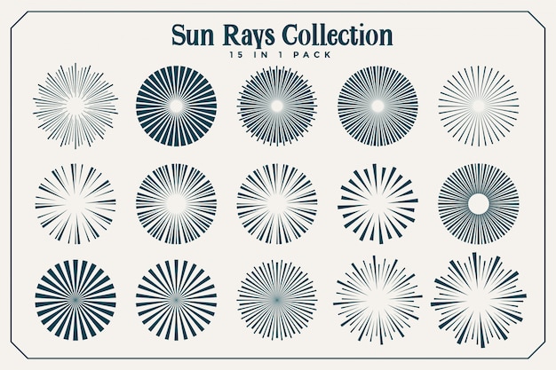 Big set of sun beams and rays in many styles